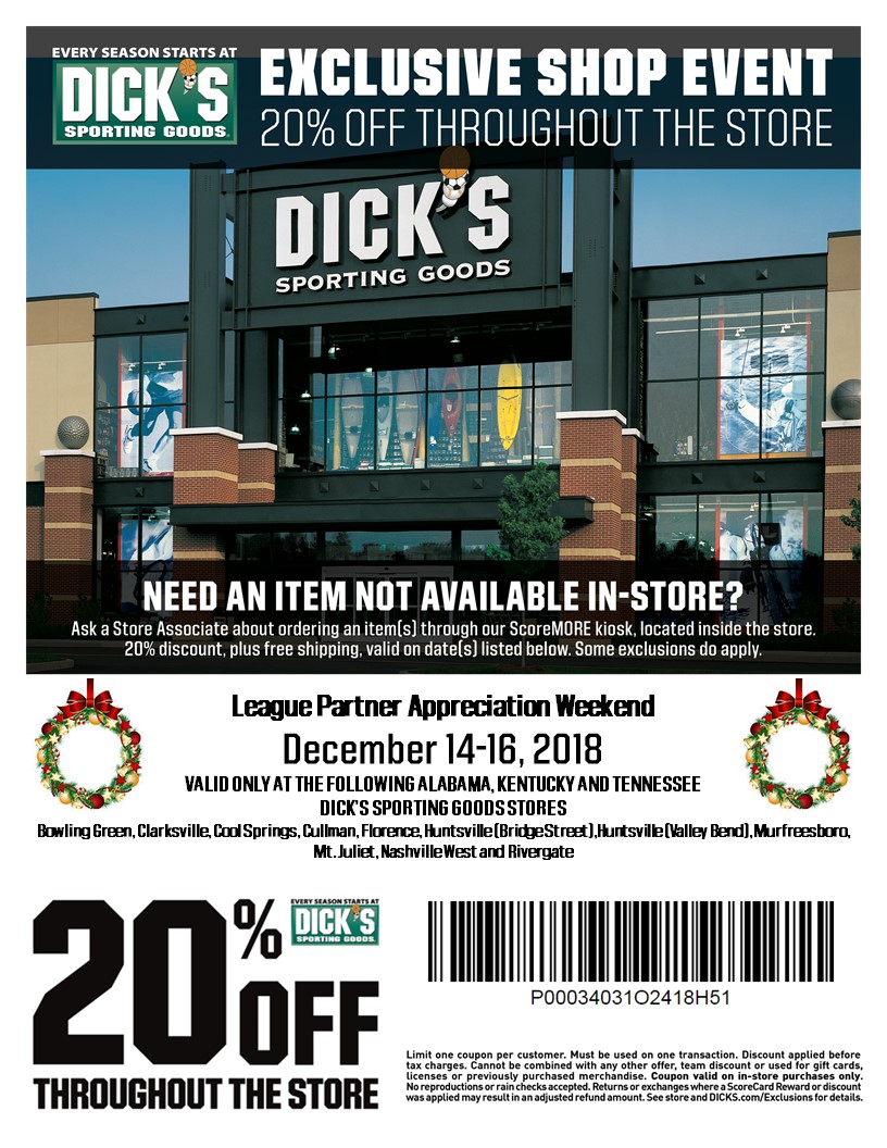 20% off at Dick's this weekend!! Click here to print!